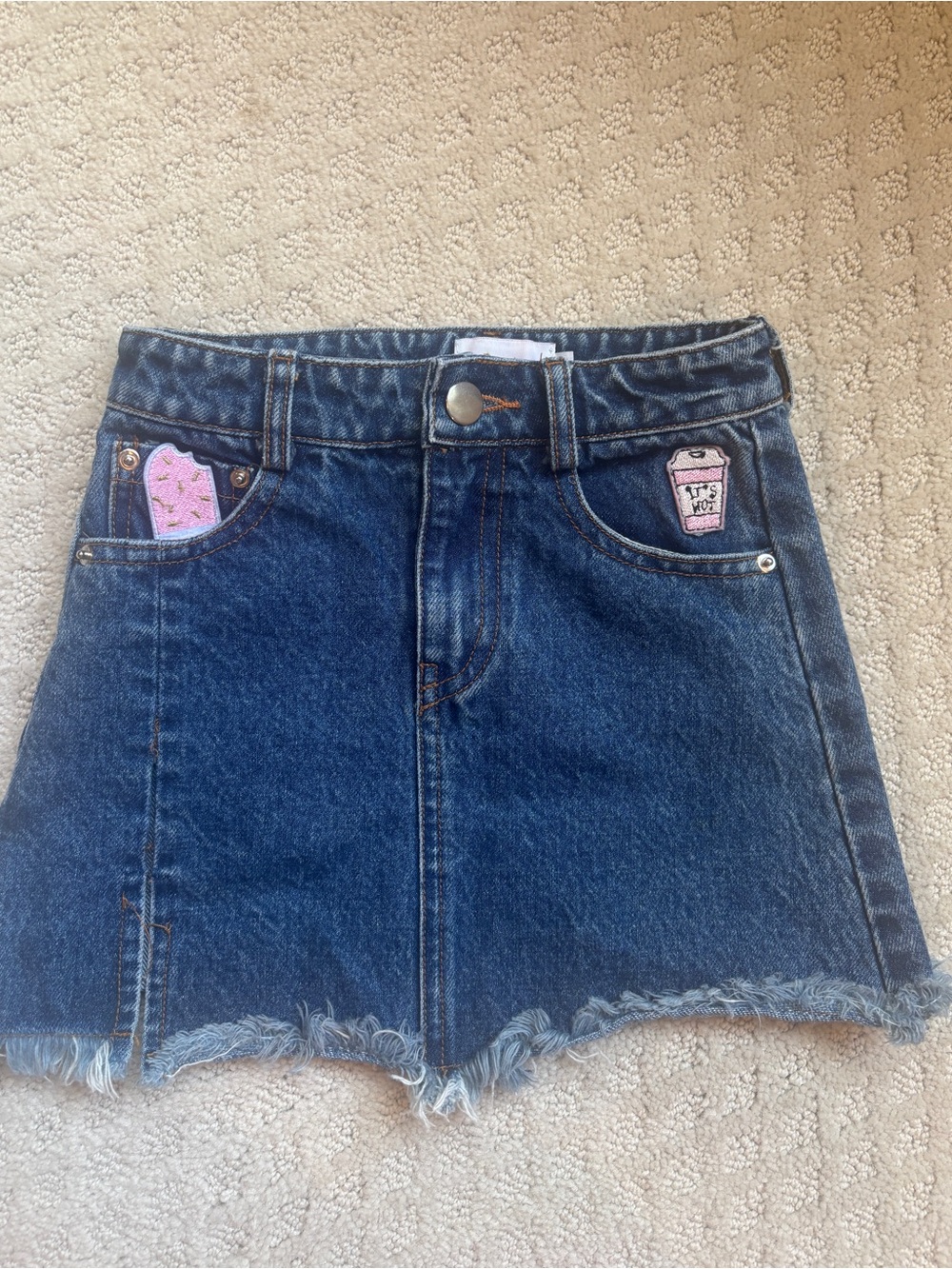 Monkey’s Aspen Kids Denim Skirt with Pink Patch Accents